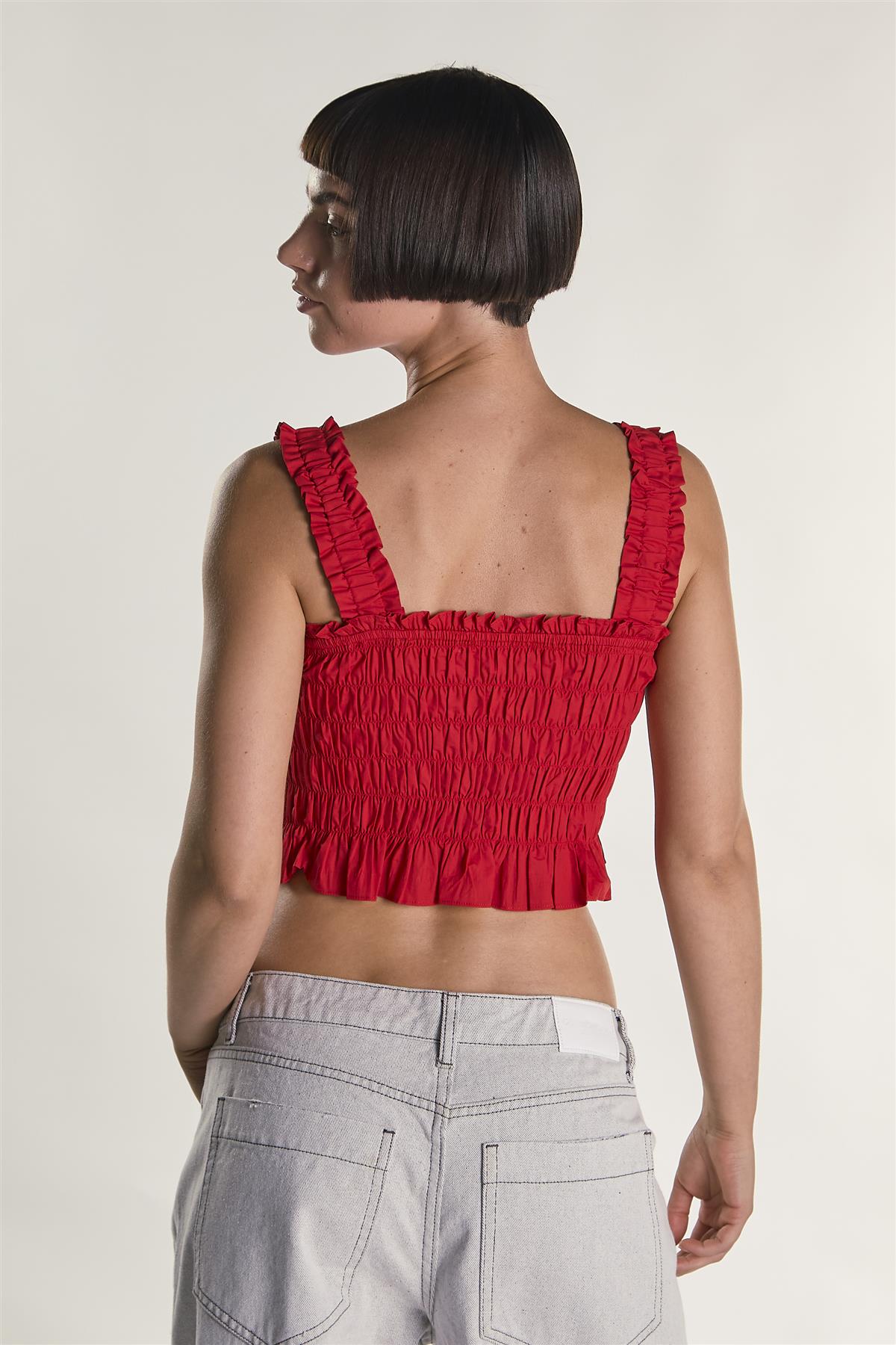Glamorous Red Cropped Smocked Top