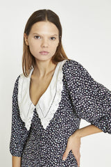 Black-Mini-Leopard-White Contrast-Collar Midi-Dress