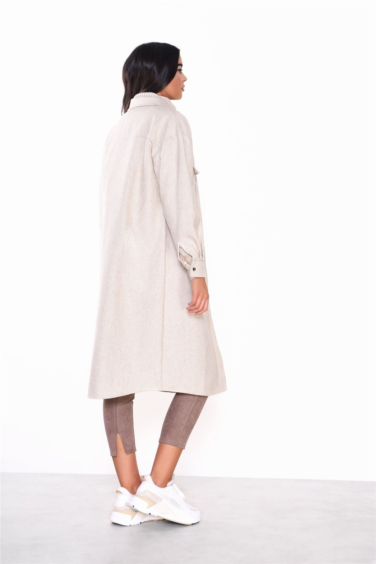 Modest Light Oatmeal Longline Jacket