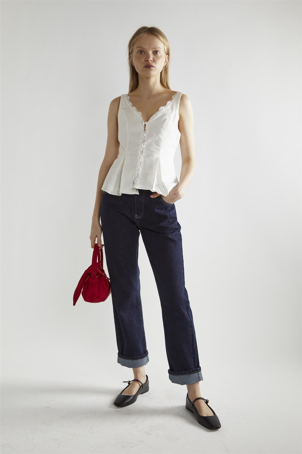 White Button-Front Top