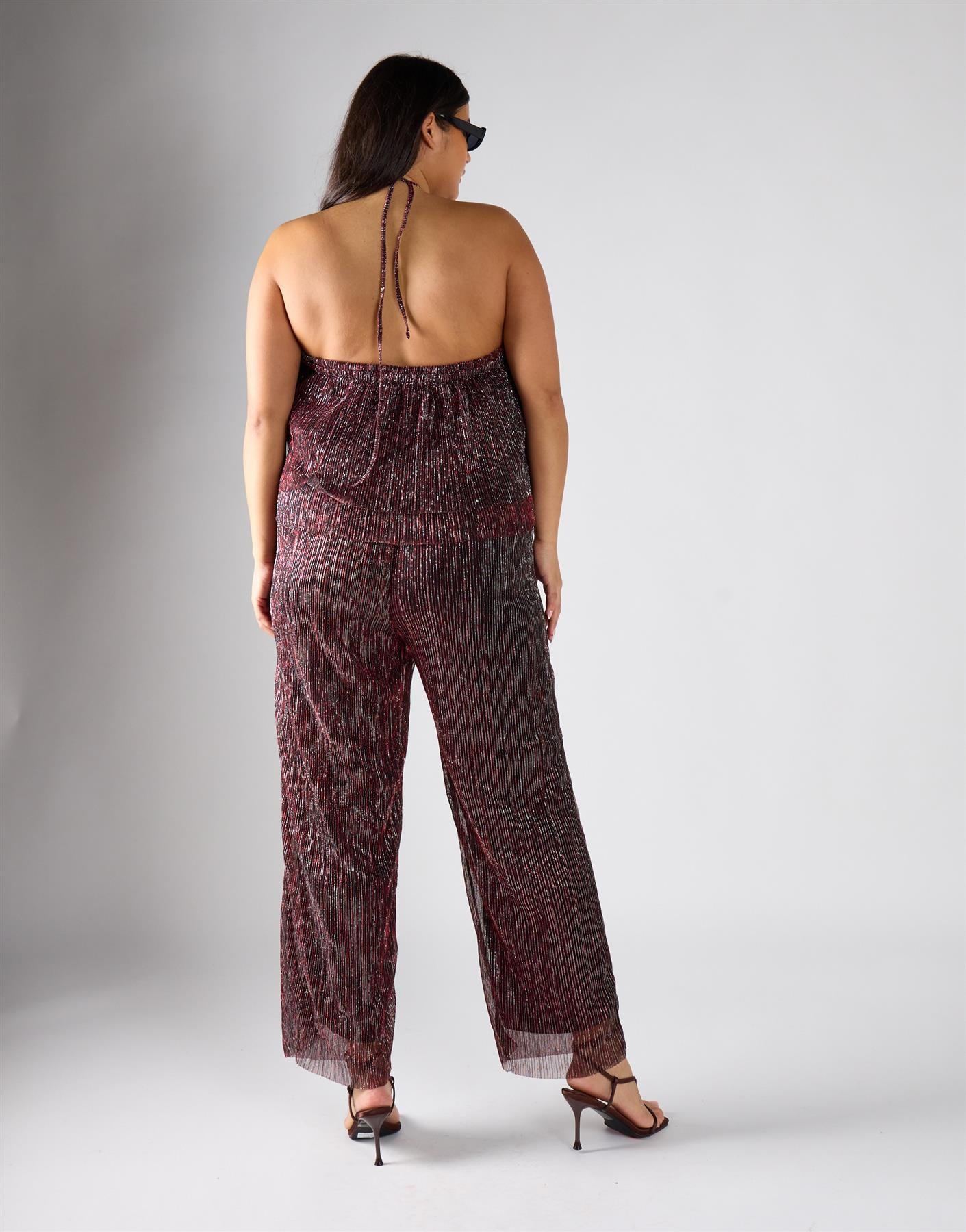 Glamorous Curve Metallic Red Strap Neck Jumpsuit