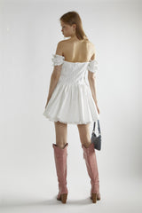 Off-White Pleated Skater Mini-Dress