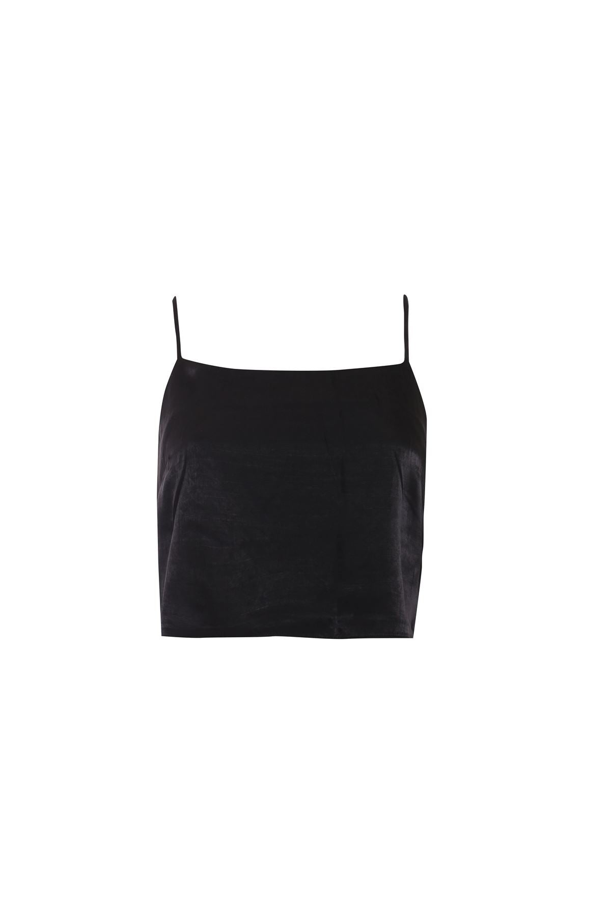 LADIES TOP-BLACK SATIN-2Xtra Small