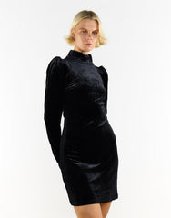 Glamorous Black Velvet Puff Shoulder Long Sleeve Mini Dress