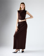 Brown Low-Waist Column Maxi Skirt