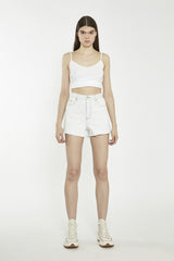 Bleach-Wash High-Waisted-Shorts