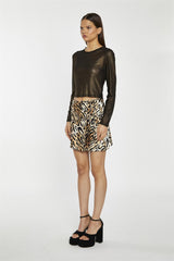 Large Natural Leopard Print Wrap Mini Skirt