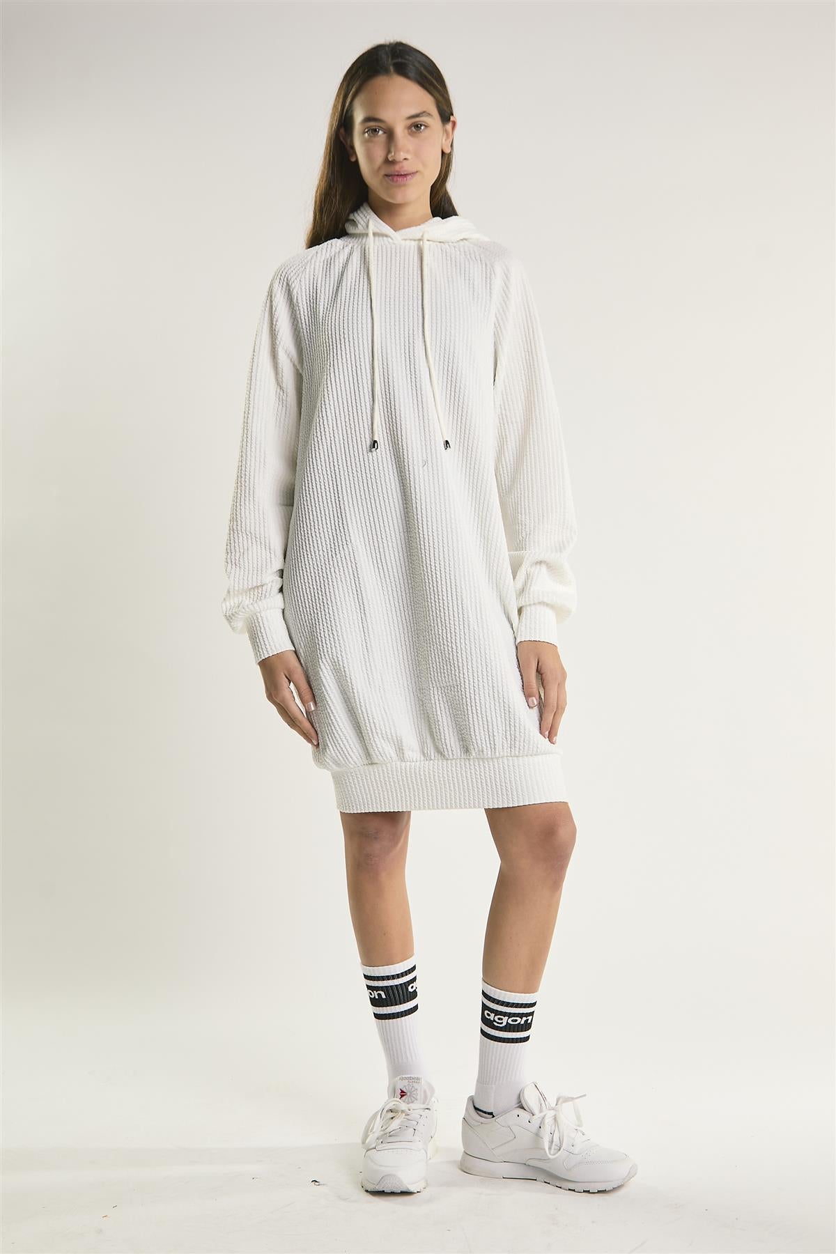 White Hooded Midi-Dress
