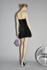 Black Velvet-Sequin Bandeau Crop-Top