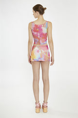 Multi-Watercolour Flower Exposed Seam Crop-Top