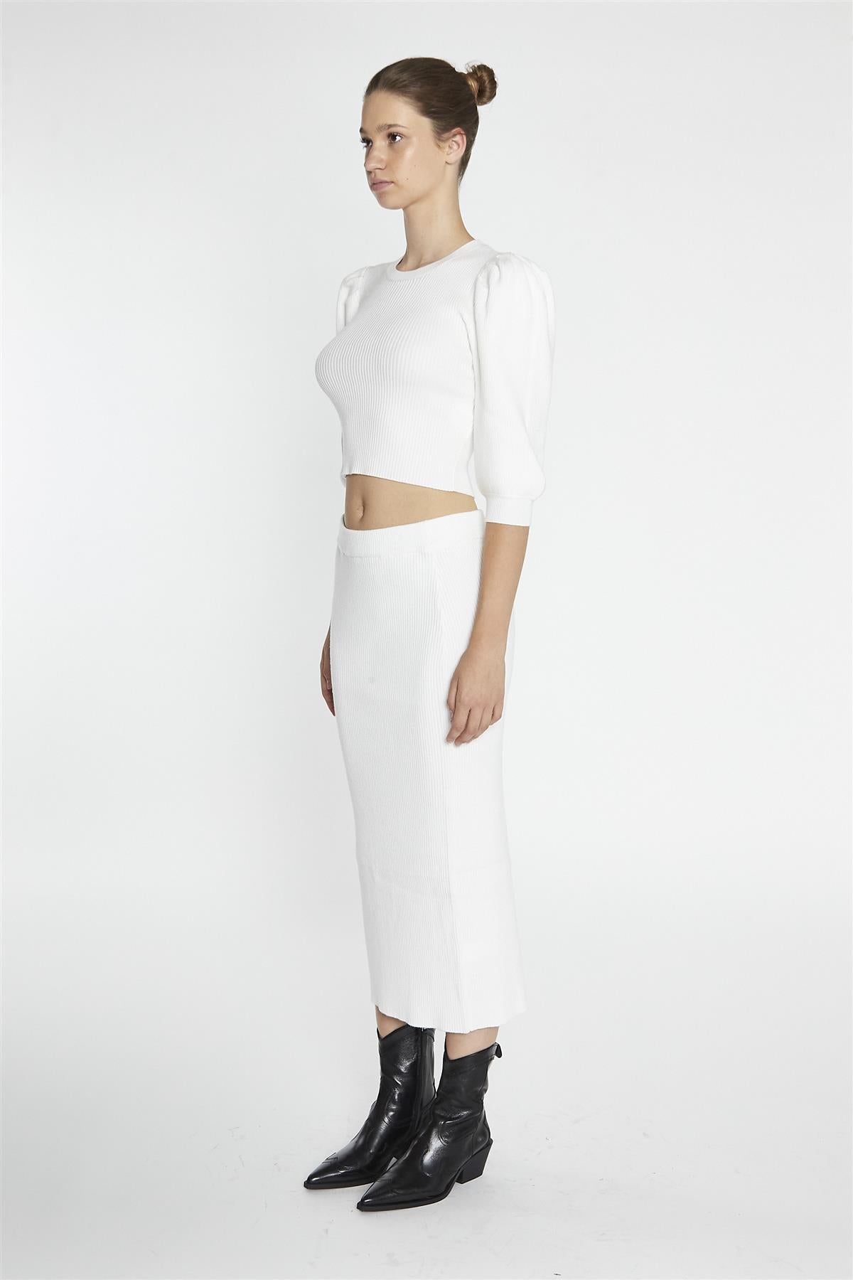 Off-White Puff-Sleeve Crop-Jumper