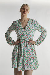 Green-Daisy Long Sleeve Mini-Dress