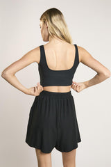 Signature Black-Rib Scoop-Neck Crop-Top.