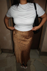 Tan-Black Spot Bias-Cut Midi Skirt