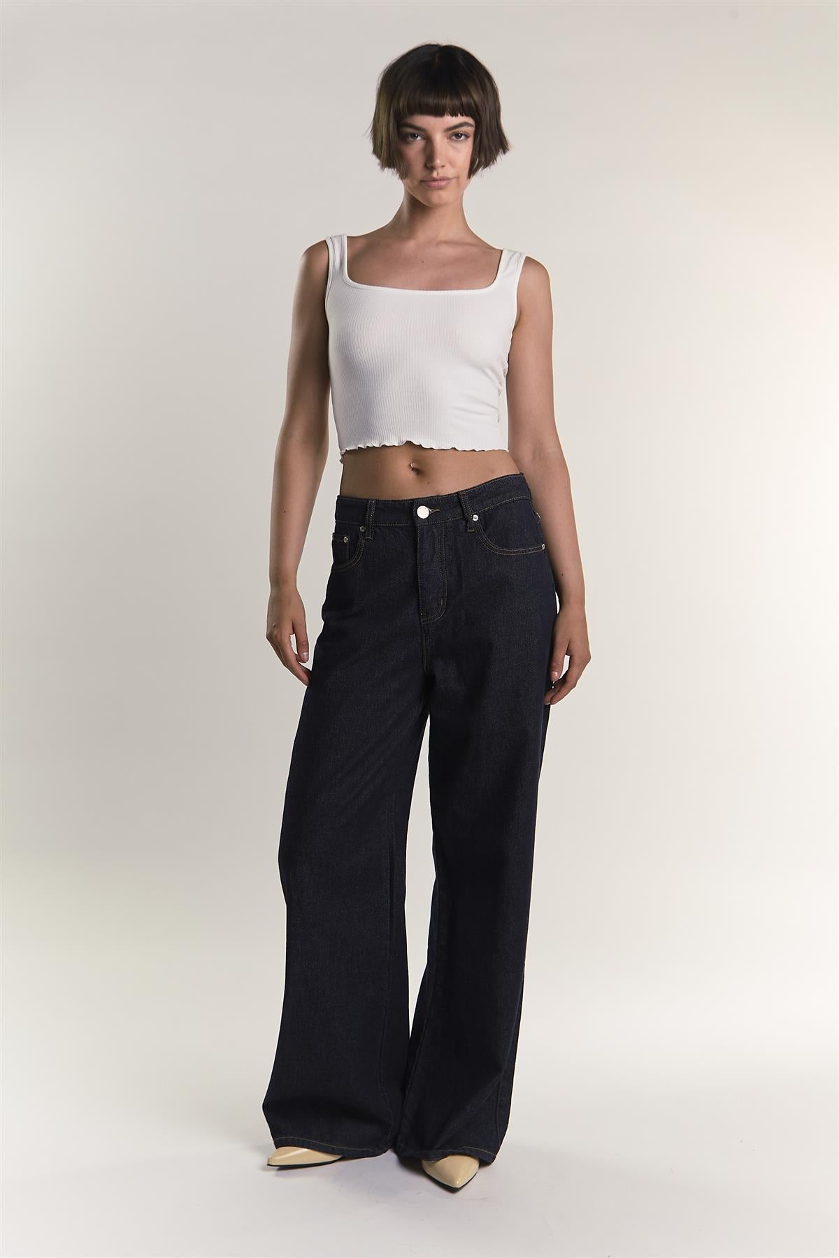 Off-White Ribbed-Sleeveless Crop-Top