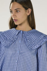 Pale Blue Check Statement Collar Blouse
