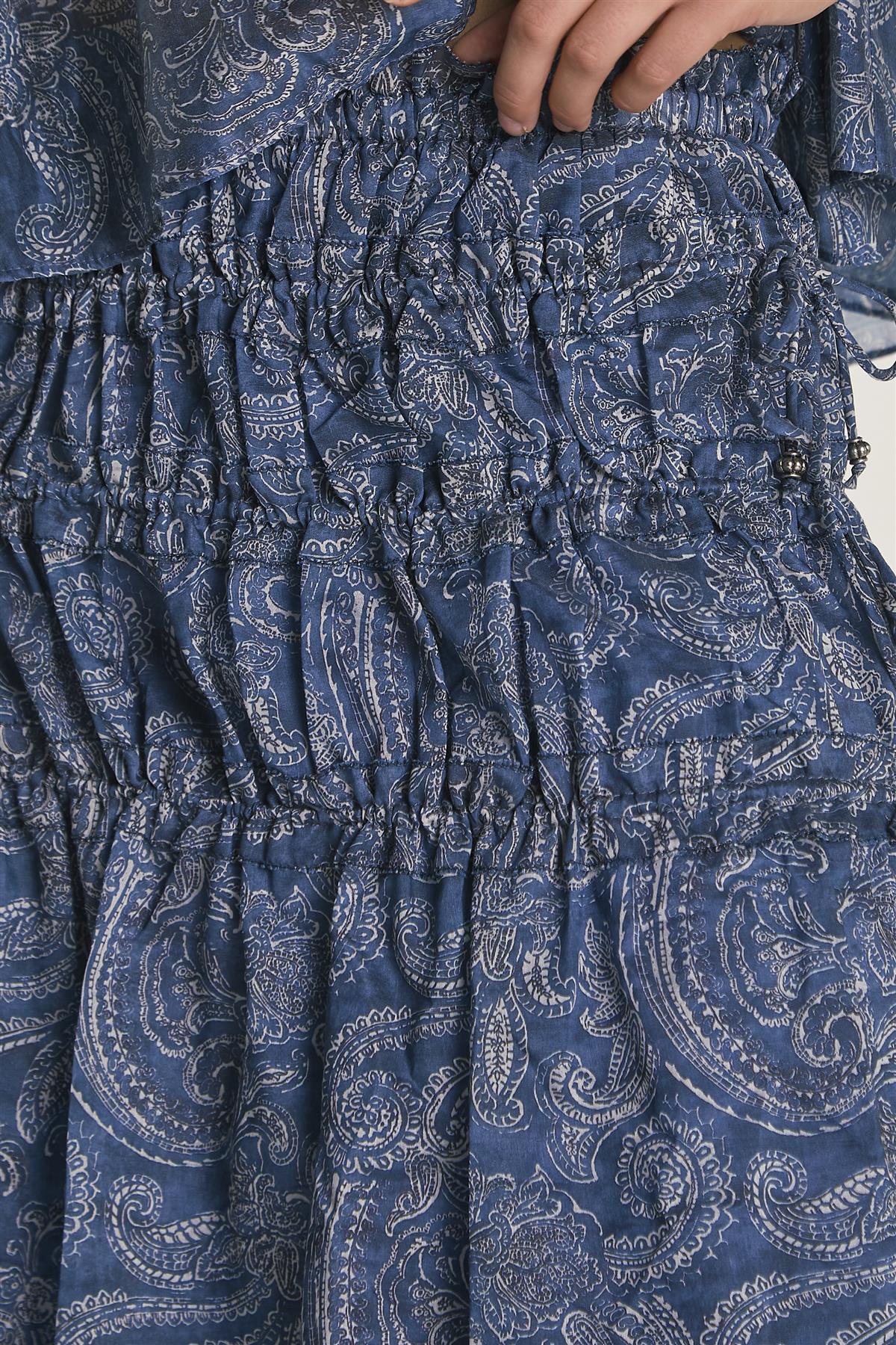 Blue Paisley Ruched Flowy Midaxi Skirt
