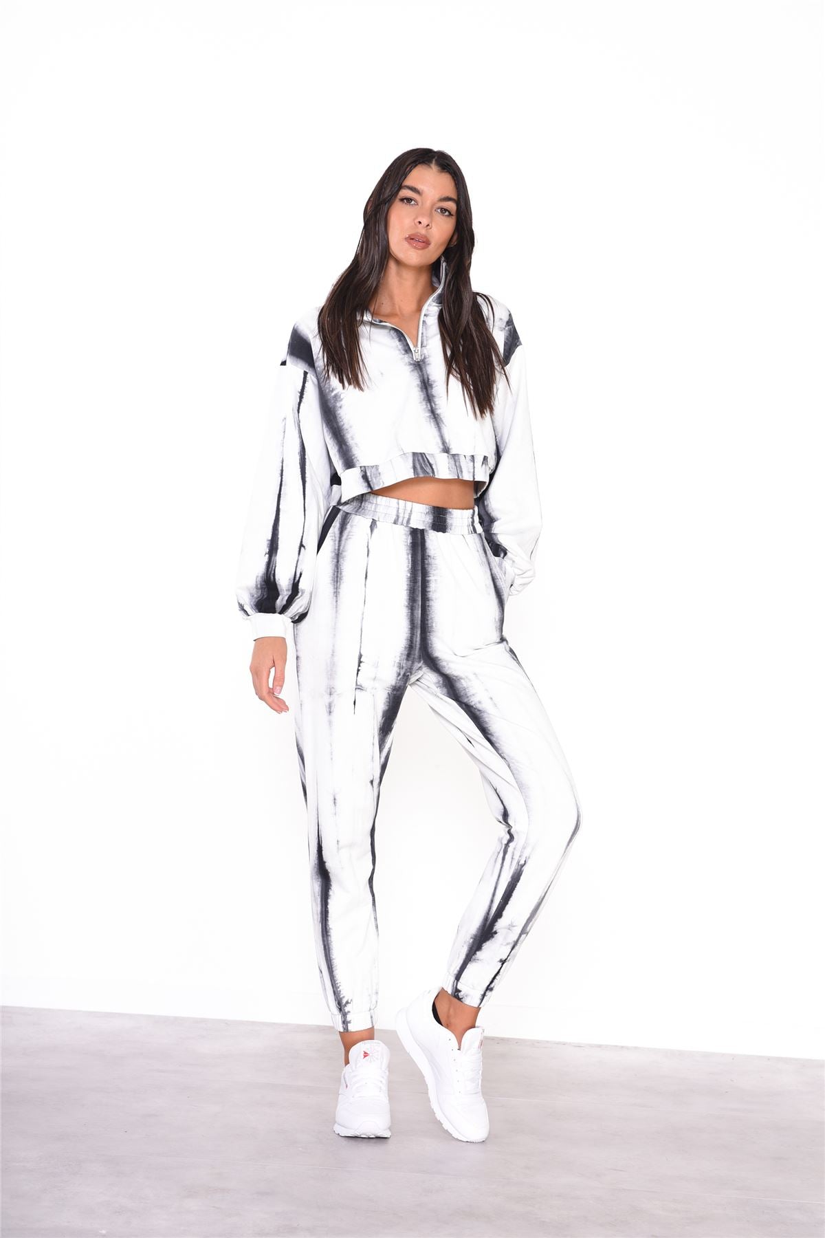 Grey Tie Dye Cropped Zip Loungewear Jumper