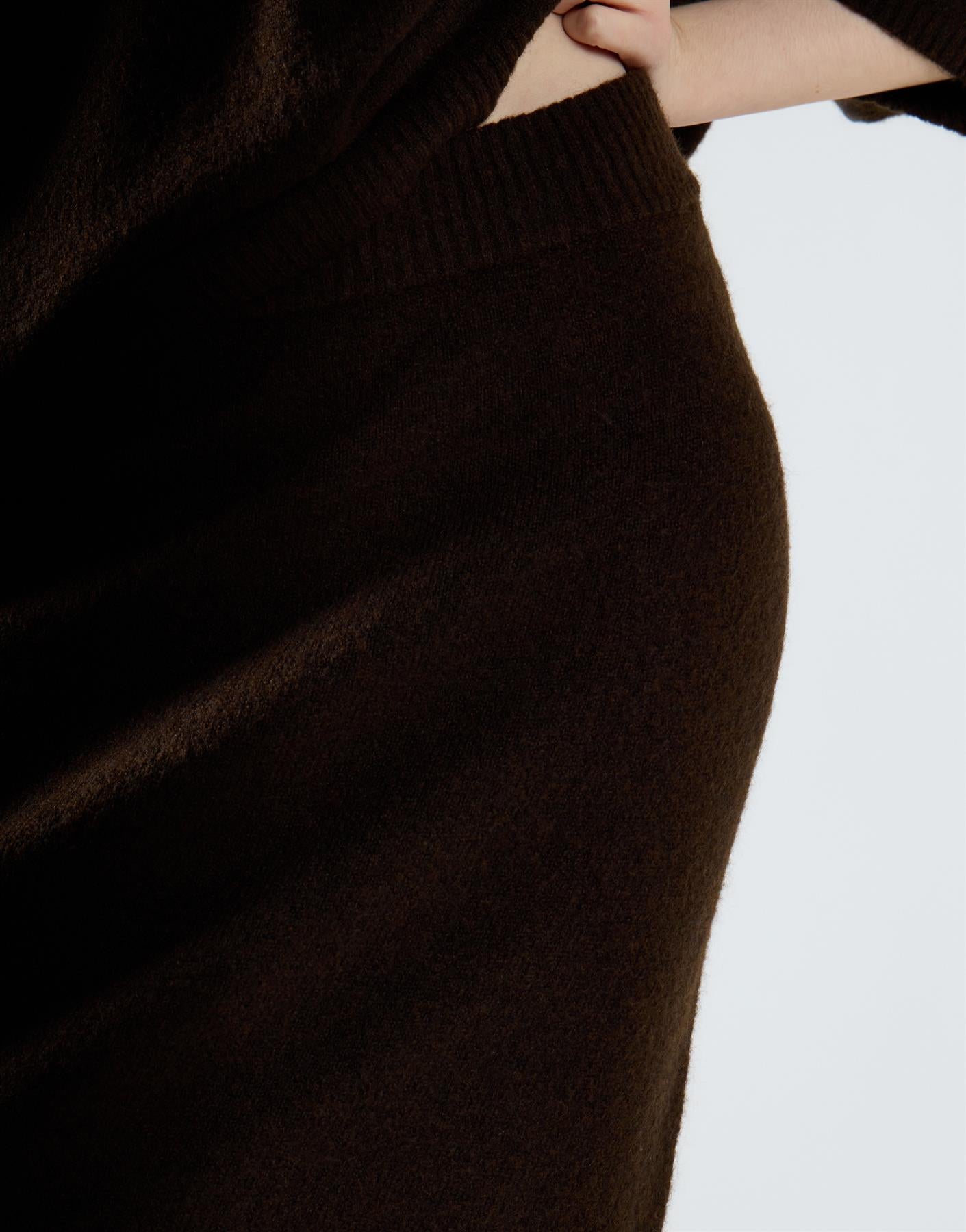 Khaki Brown Knitted Maxi Skirt