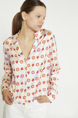 Pastel Tile Print Floral Button-Up Crop-Top