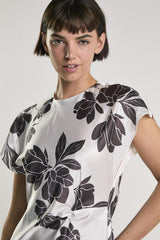 White Brown Floral T-Shirt Dress