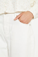 Off White Straight-Leg Ripped Jeans