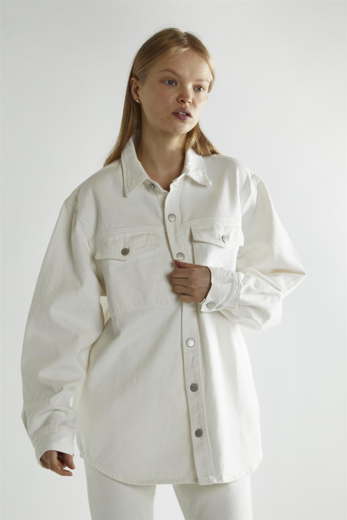 Off White Button Up Denim Shirt