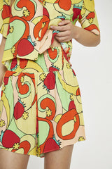 Orange-Swirl Strawberry Smocked-Waist Loose-Fit-Shorts