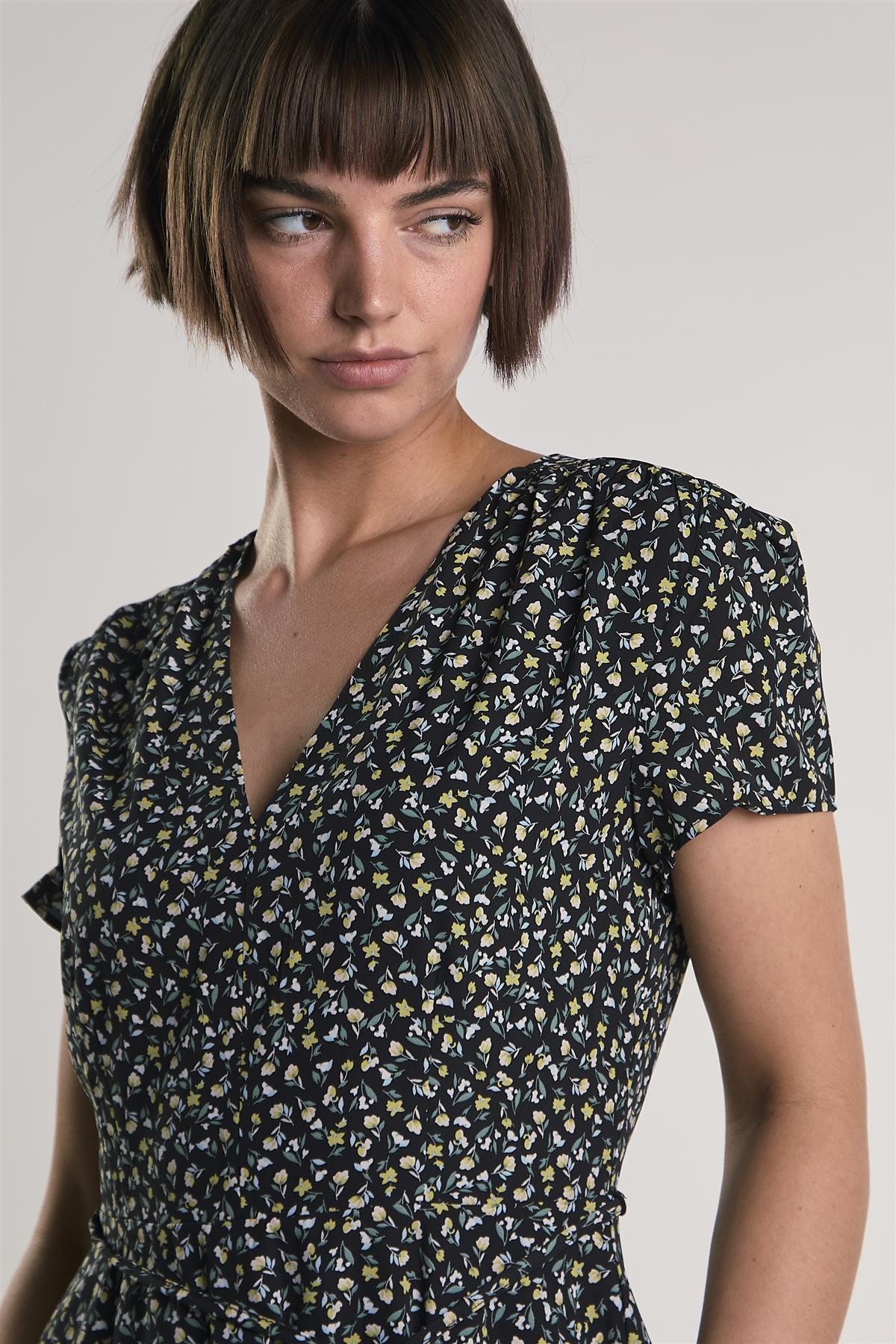 KA6516-BLACK LARGE MUSTARD DITSY
