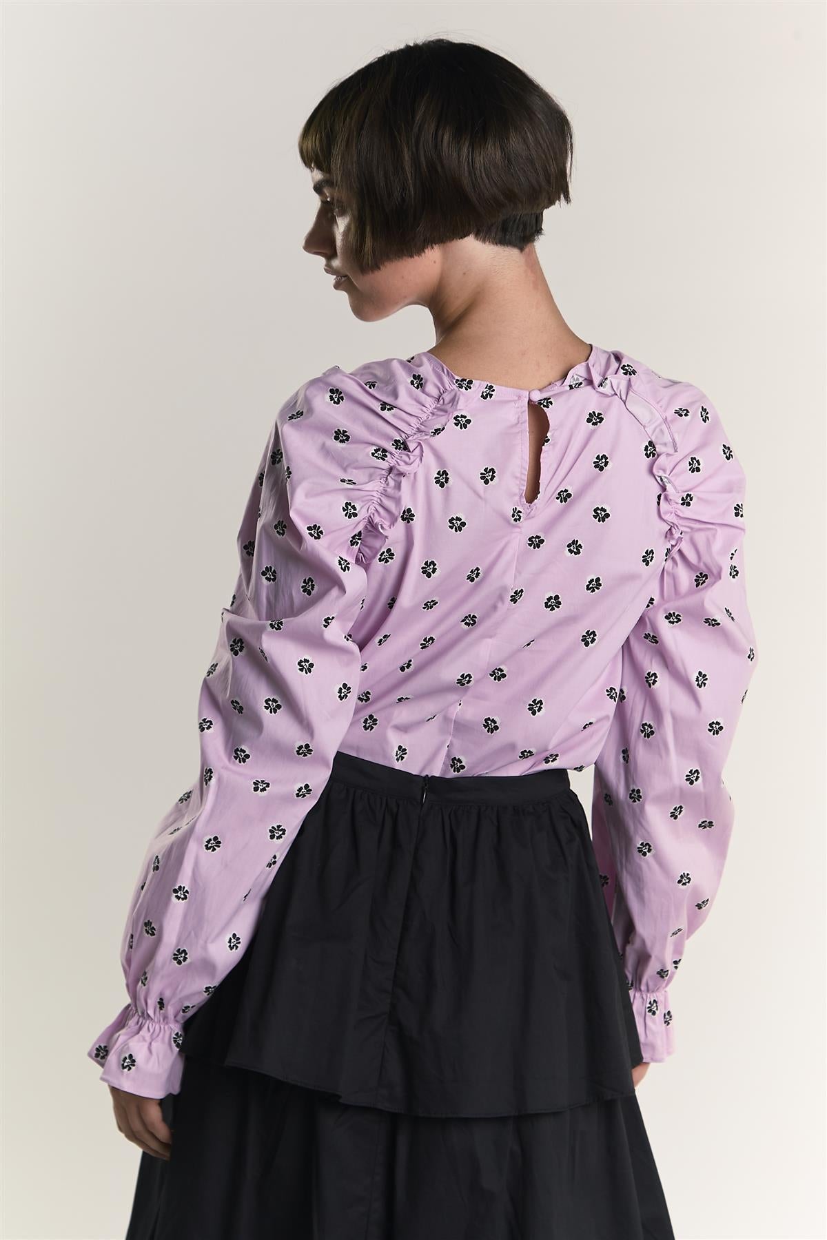 Pink Ditsy Cotton Ruffle Blouse