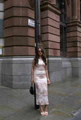 Sepia Tie Dye Sleeveless Bodycon Midi-Dress