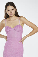 Pink Silver Glitter Sweetheart Neckline Mini-Dress