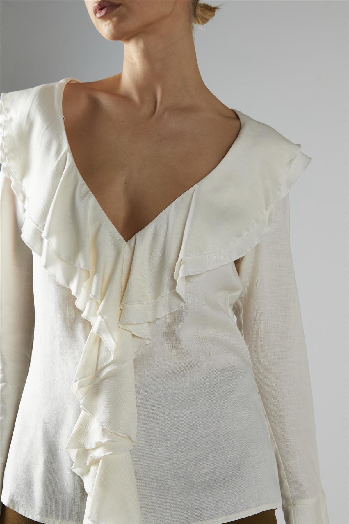 Off-White Ruffle-Front Blouse