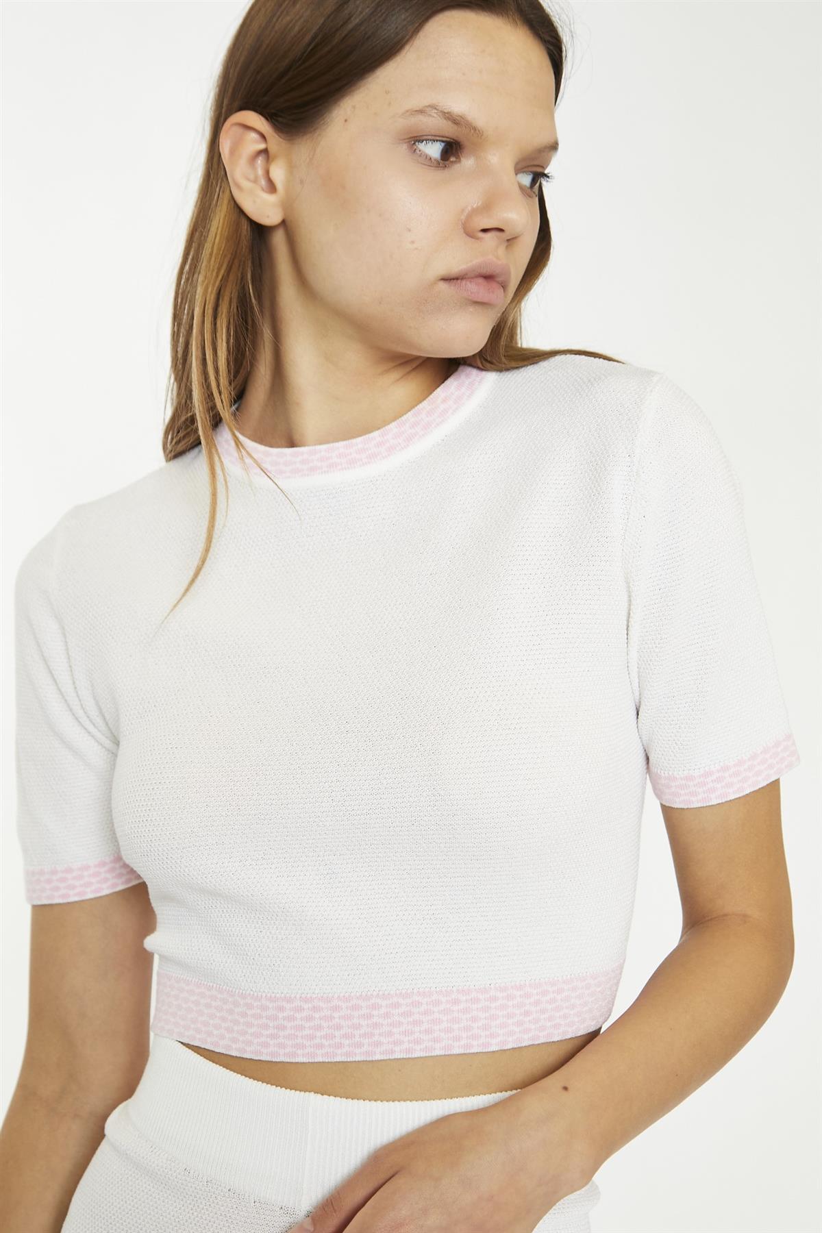 LADIES TOP-WHITE PINK-2Xtra Small