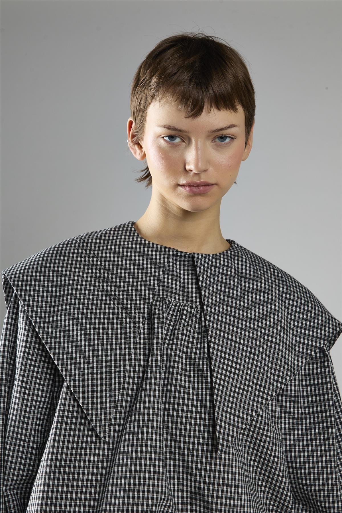 Black Check Oversized Collar Mini Dress