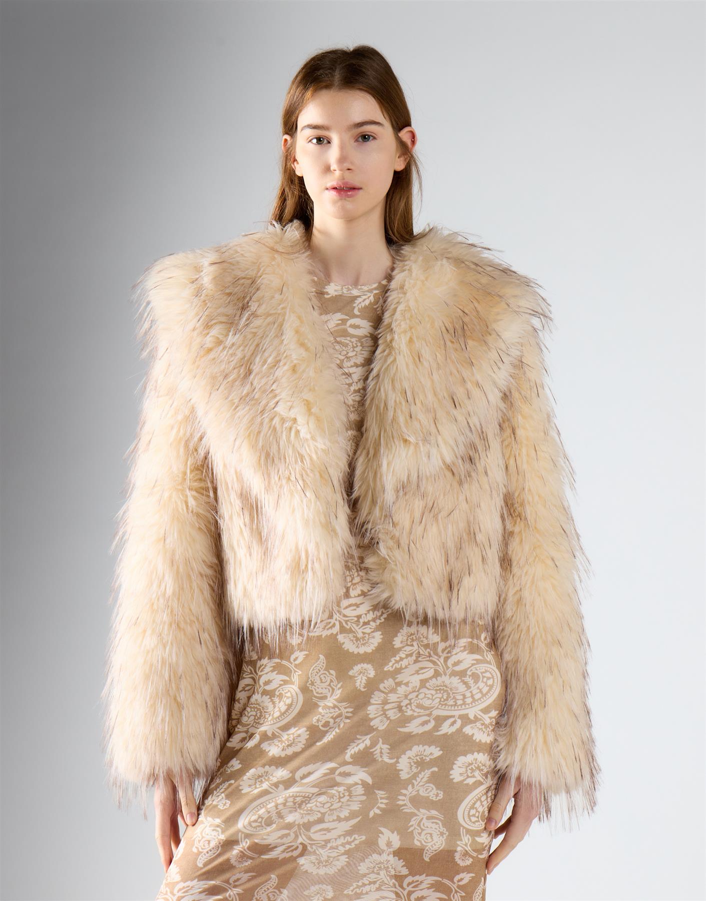 Off White Brown Short Fur Jacket