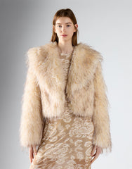 Off White Brown Short Fur Jacket