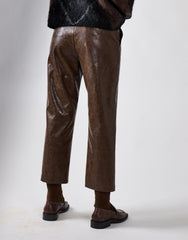 Brown Pu Straight Leg Cropped Trousers