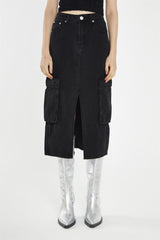 Cargo Midi Skirt - Washed Black