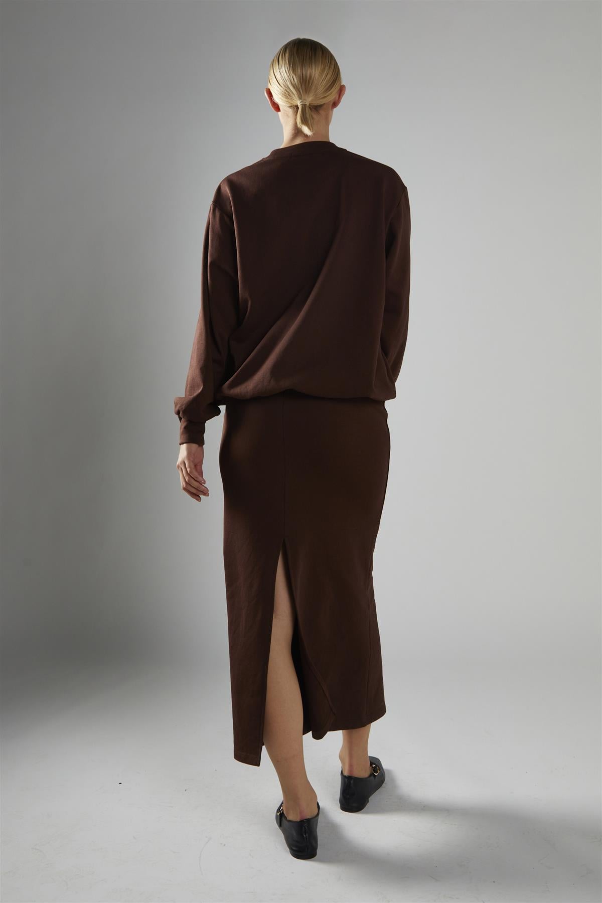 Deep-Brown High-Waisted Maxi-Skirt