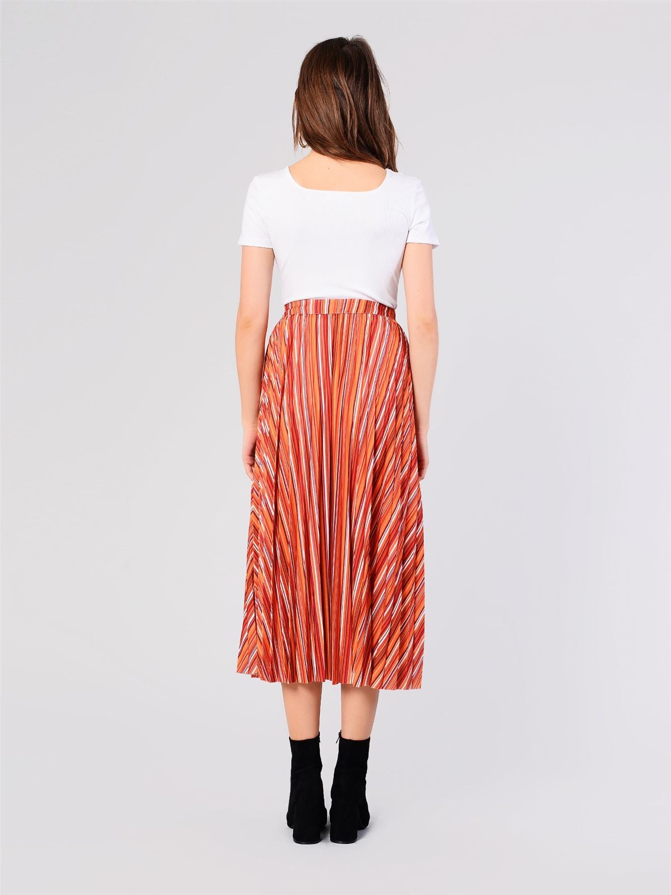Glamorous Rust Stripe Pattern Side Split Midi Skirt