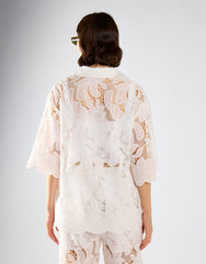White Embroidered Flare Short Sleeve Shirt