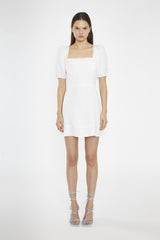 White Square-Neck Puff Sleeve Mini-Dress