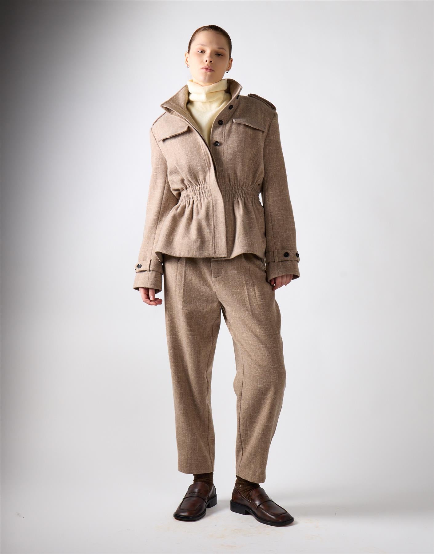 Stone Textured Cinched Waist Jacket