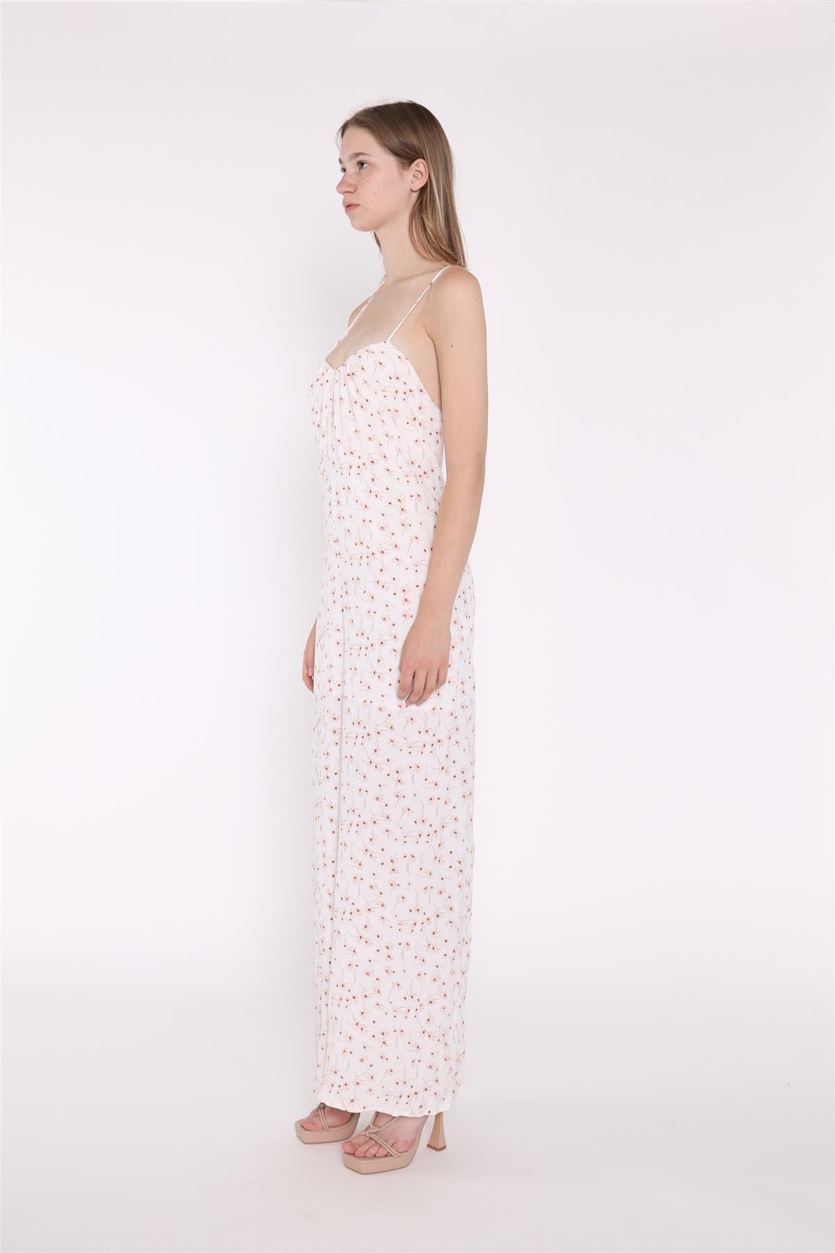 White-Base Floral Loose-Fit Jumpsuit