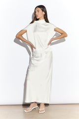 White Satin Bias Midi Skirt