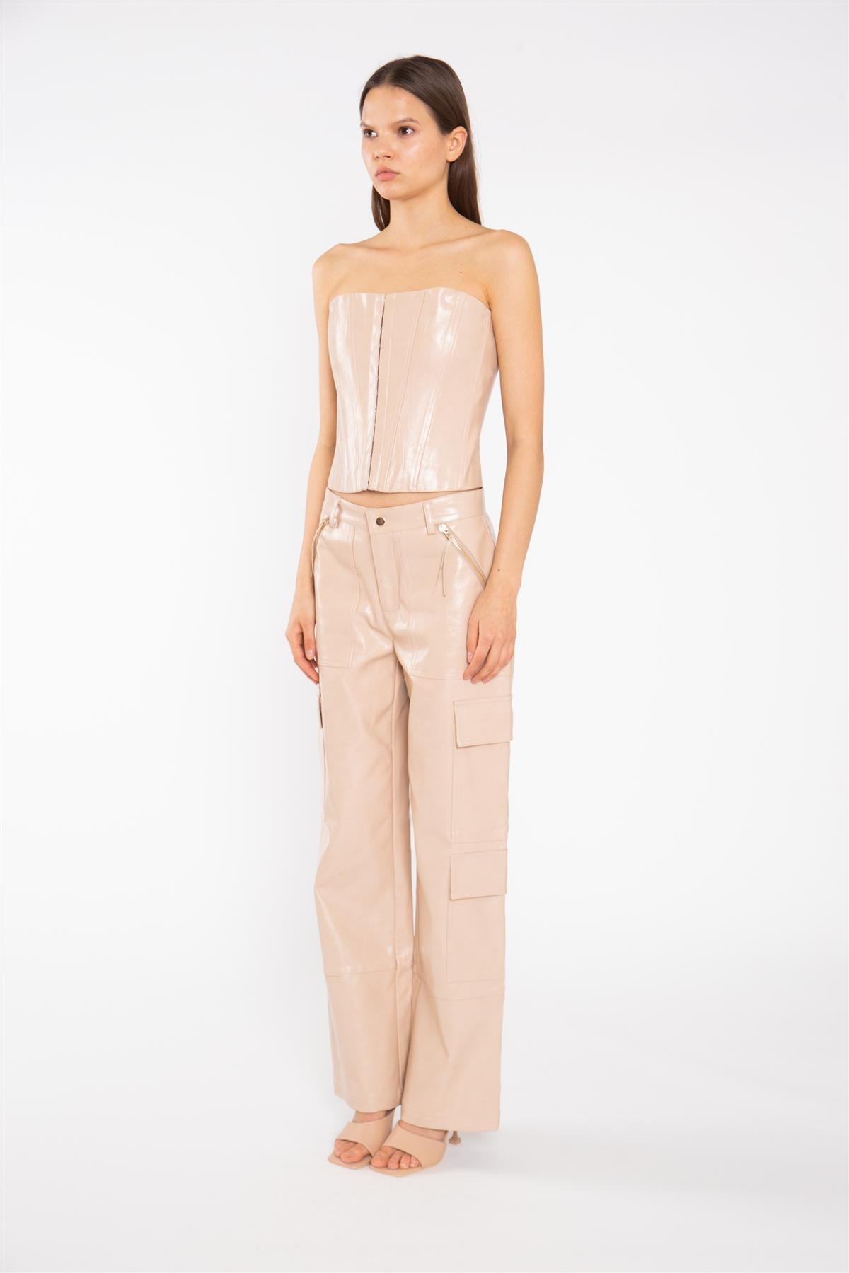 Stone Pu Cargo Trousers