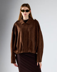 Brown Suede Boxy Collared Jacket