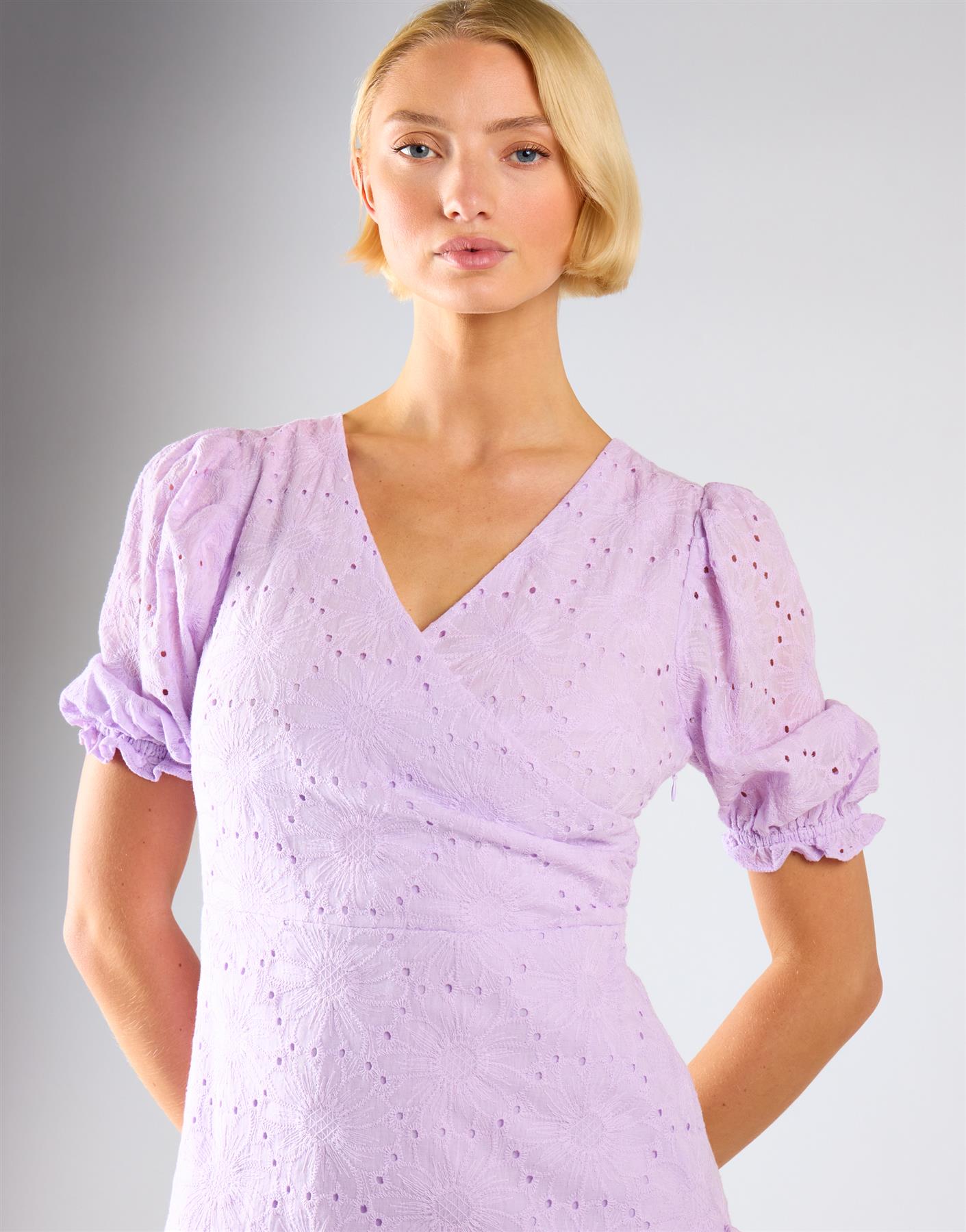Broderie Wrap Mini Dress - Lilac