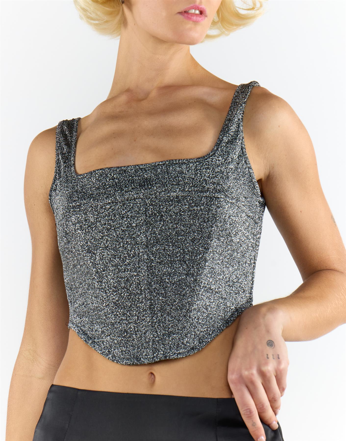 Black Silver Glitter Sleeveless Top